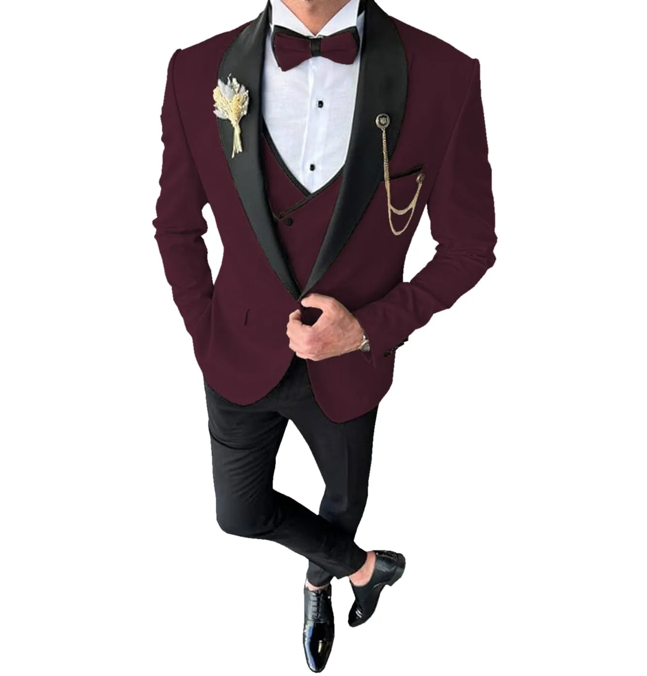3 Piece Mens Suit  Shawl Lapel Prom  For Wedding Tuxedos (Blazer   Vest   Pants)