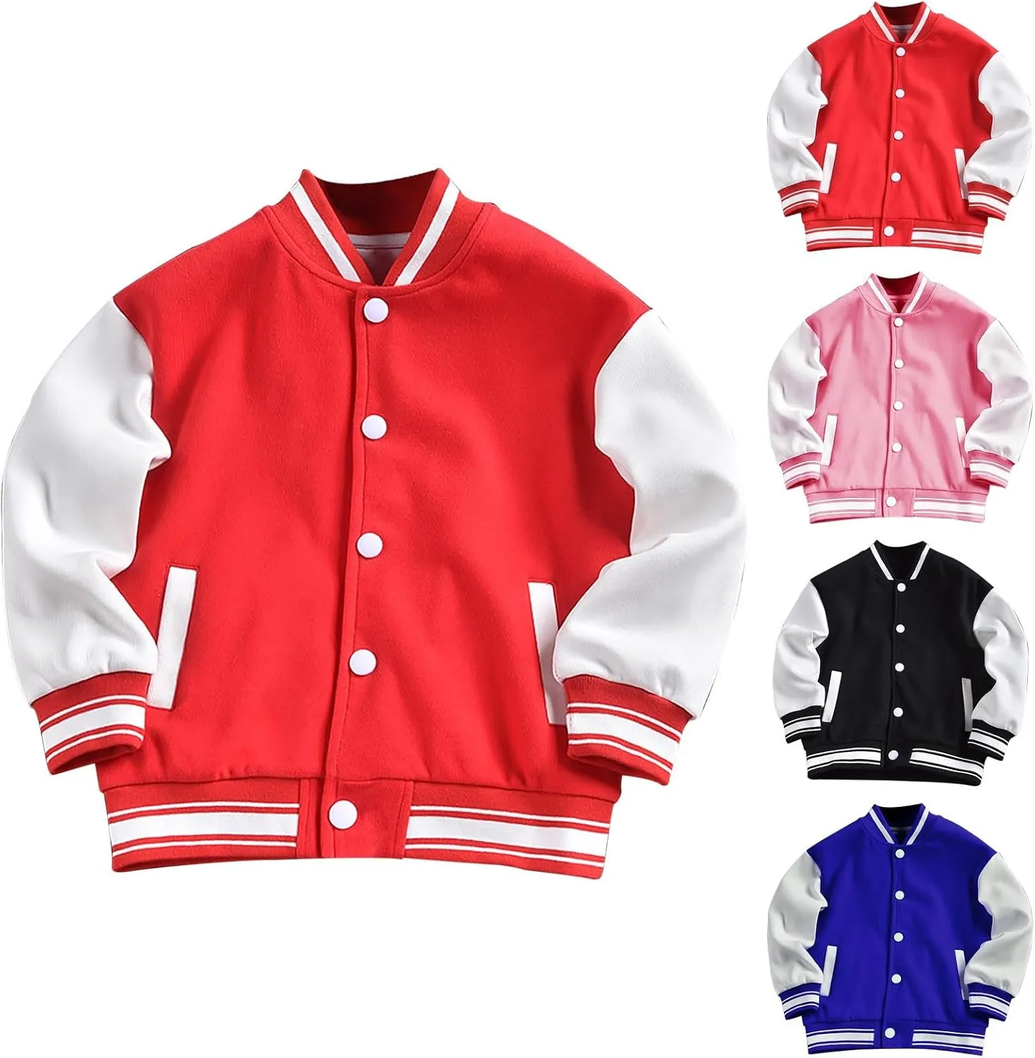 Baby Boy Girl Bomber Jacket Color Block Letter Graphic Long Sleeve Baseball Varsity Jacket Coat Winter Clothes (Red, 18-24 Months)