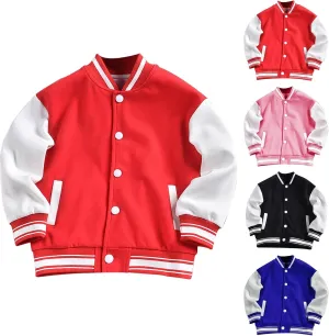 Baby Boy Girl Bomber Jacket Color Block Letter Graphic Long Sleeve Baseball Varsity Jacket Coat Winter Clothes (Red, 18-24 Months)