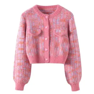 Barbiecore Knit Cropped Cardigan
