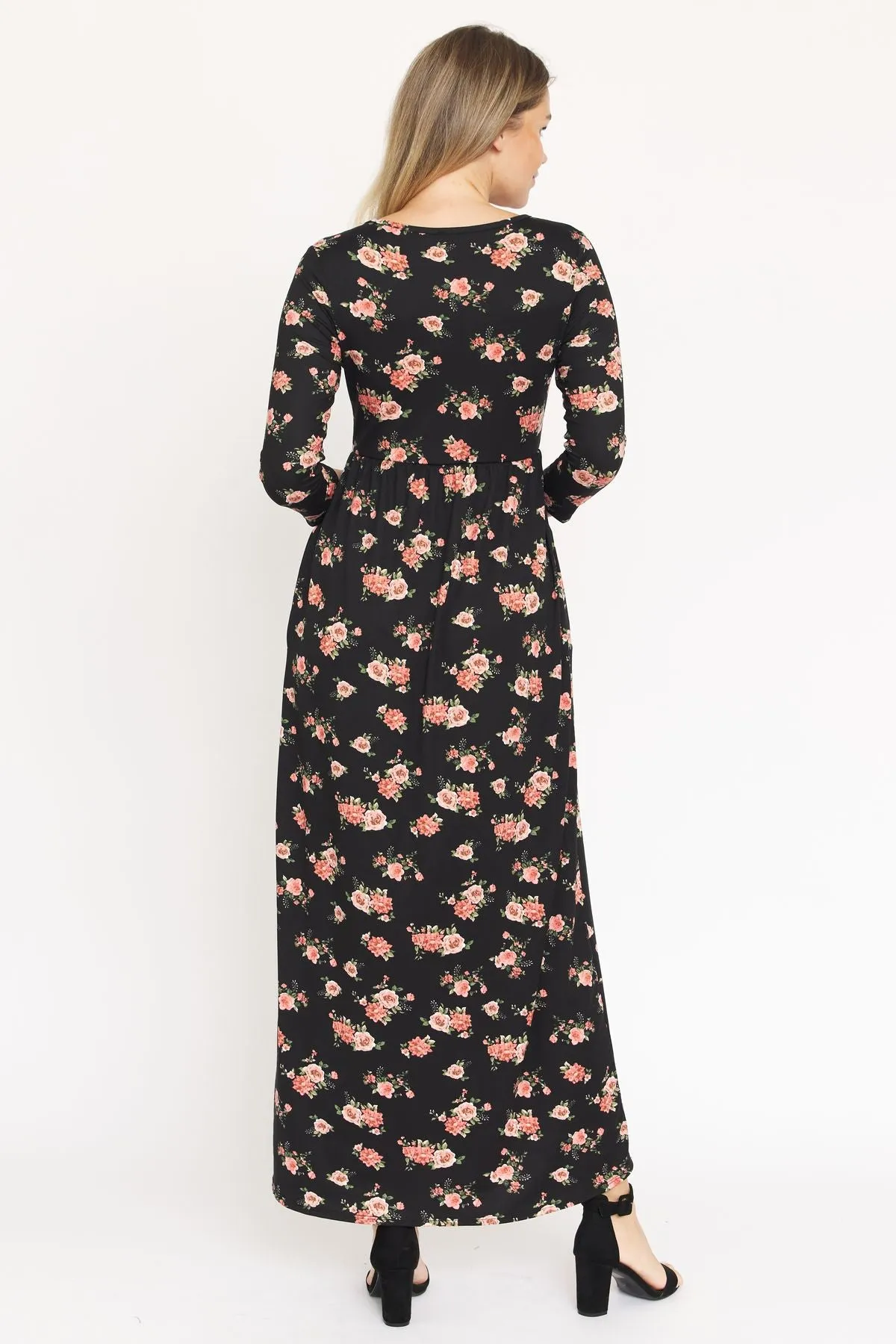 Black Floral 3/4 Sleeve Maxi Dress 1572