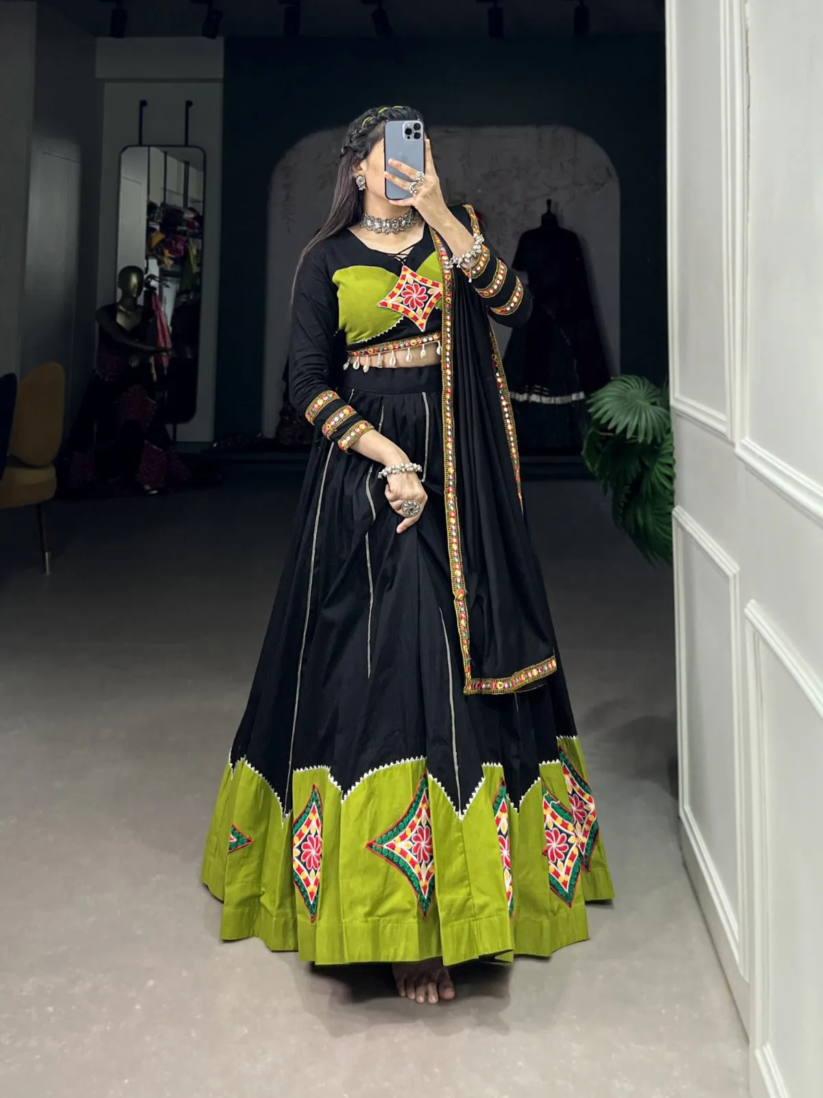 Black Lehenga Set with Gamthi Patchwork and Gota Patti
