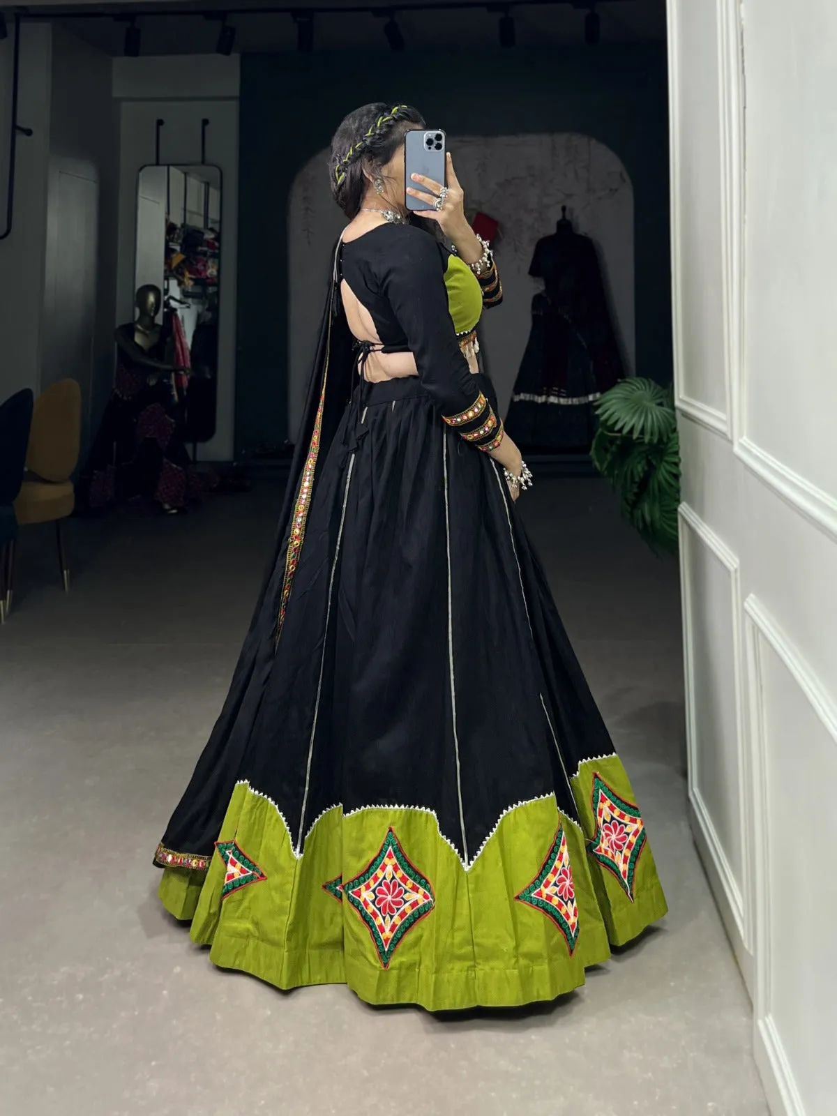 Black Lehenga Set with Gamthi Patchwork and Gota Patti