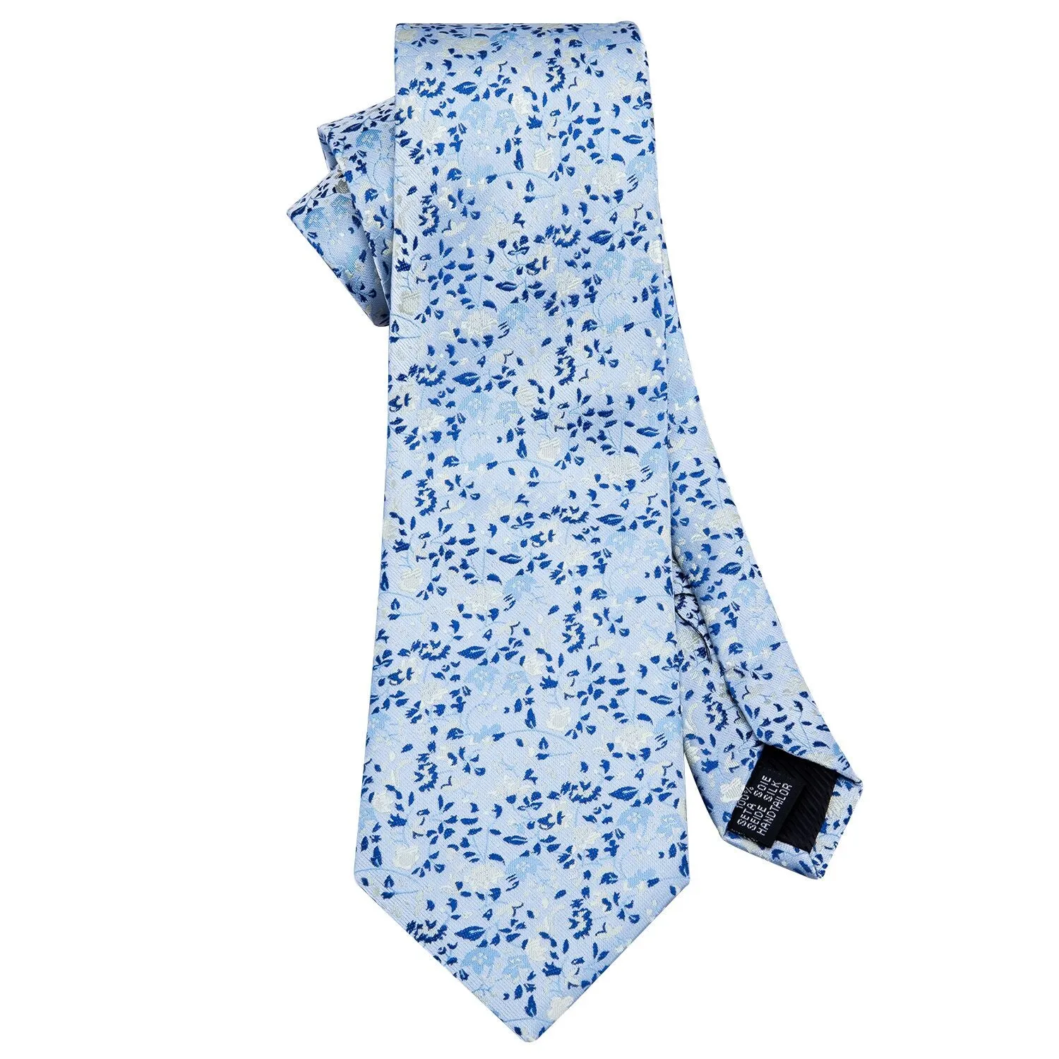 Blue Leaves Tie Pocket Square Cufflinks Set