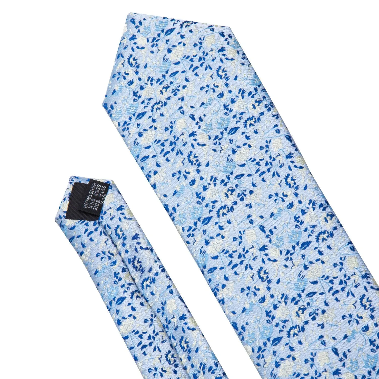 Blue Leaves Tie Pocket Square Cufflinks Set