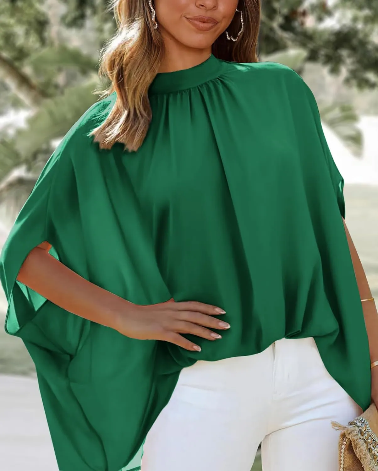 BTFBM Women Mock Neck Summer Tops 2025 Spring Batwing Short Sleeve Loose High Low Hem Casual Oversized Blouses Shirts