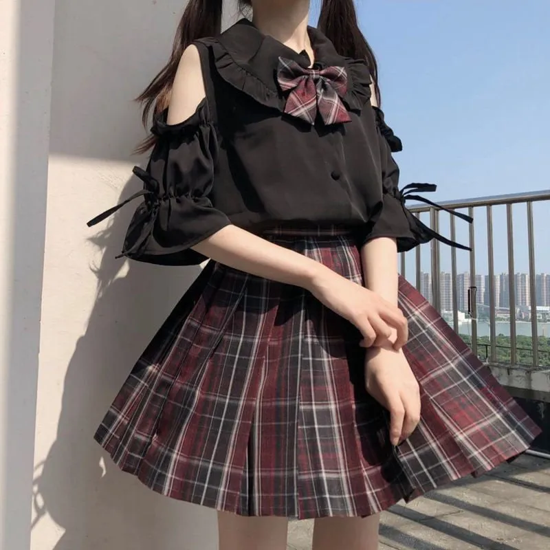Chiffon Women Shirts Sweet Summer Half Sleeve Student Button Up Shirt Peter Pan Collar Fashion Preppy Style Japan Tops