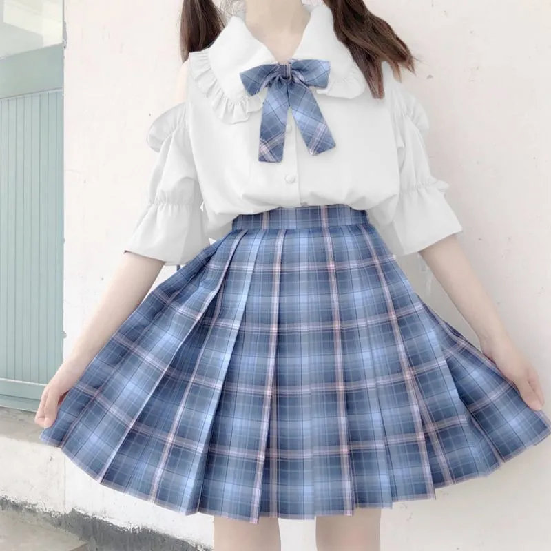 Chiffon Women Shirts Sweet Summer Half Sleeve Student Button Up Shirt Peter Pan Collar Fashion Preppy Style Japan Tops