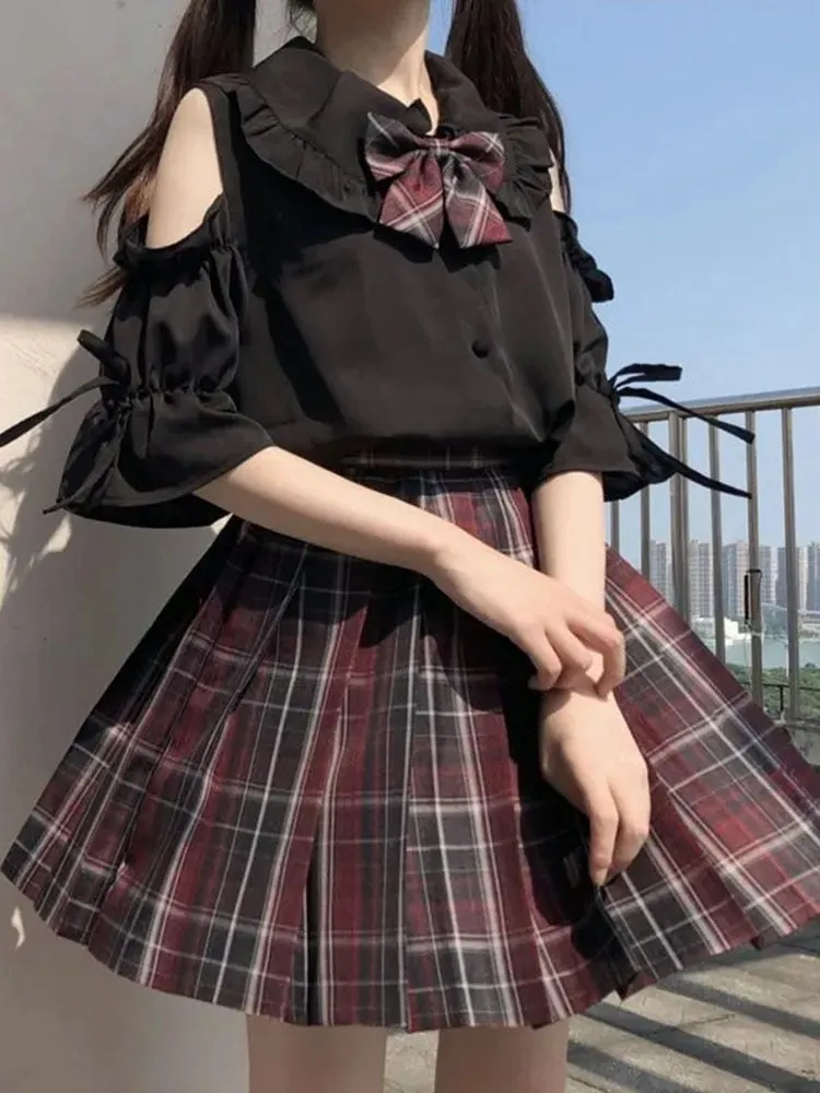 Chiffon Women Shirts Sweet Summer Half Sleeve Student Button Up Shirt Peter Pan Collar Fashion Preppy Style Japan Tops
