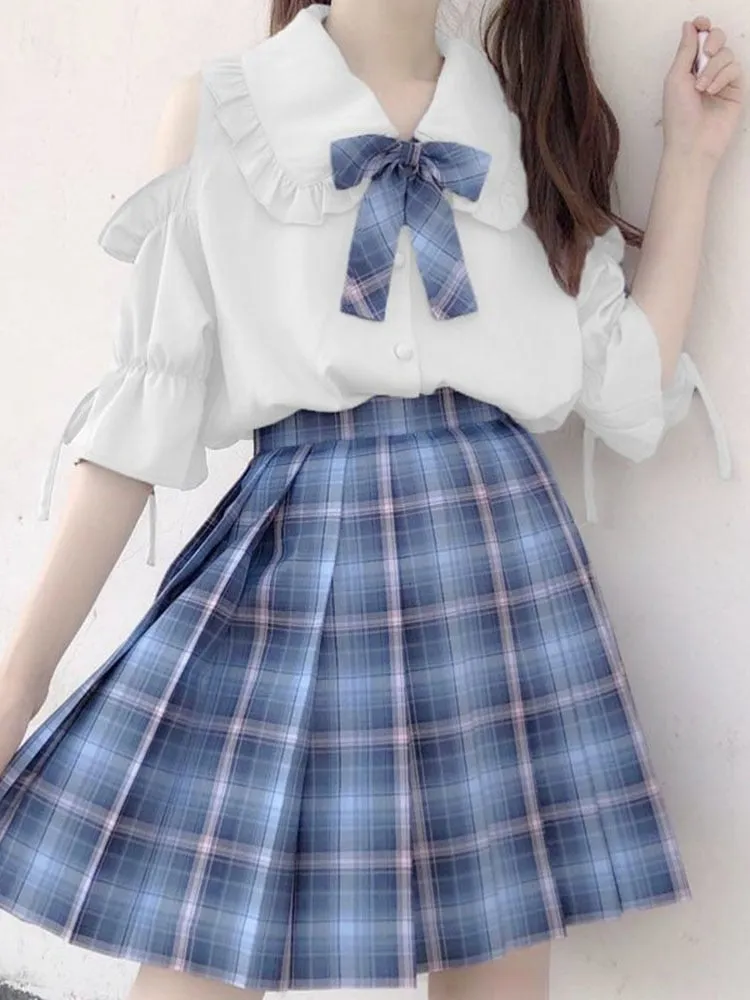 Chiffon Women Shirts Sweet Summer Half Sleeve Student Button Up Shirt Peter Pan Collar Fashion Preppy Style Japan Tops
