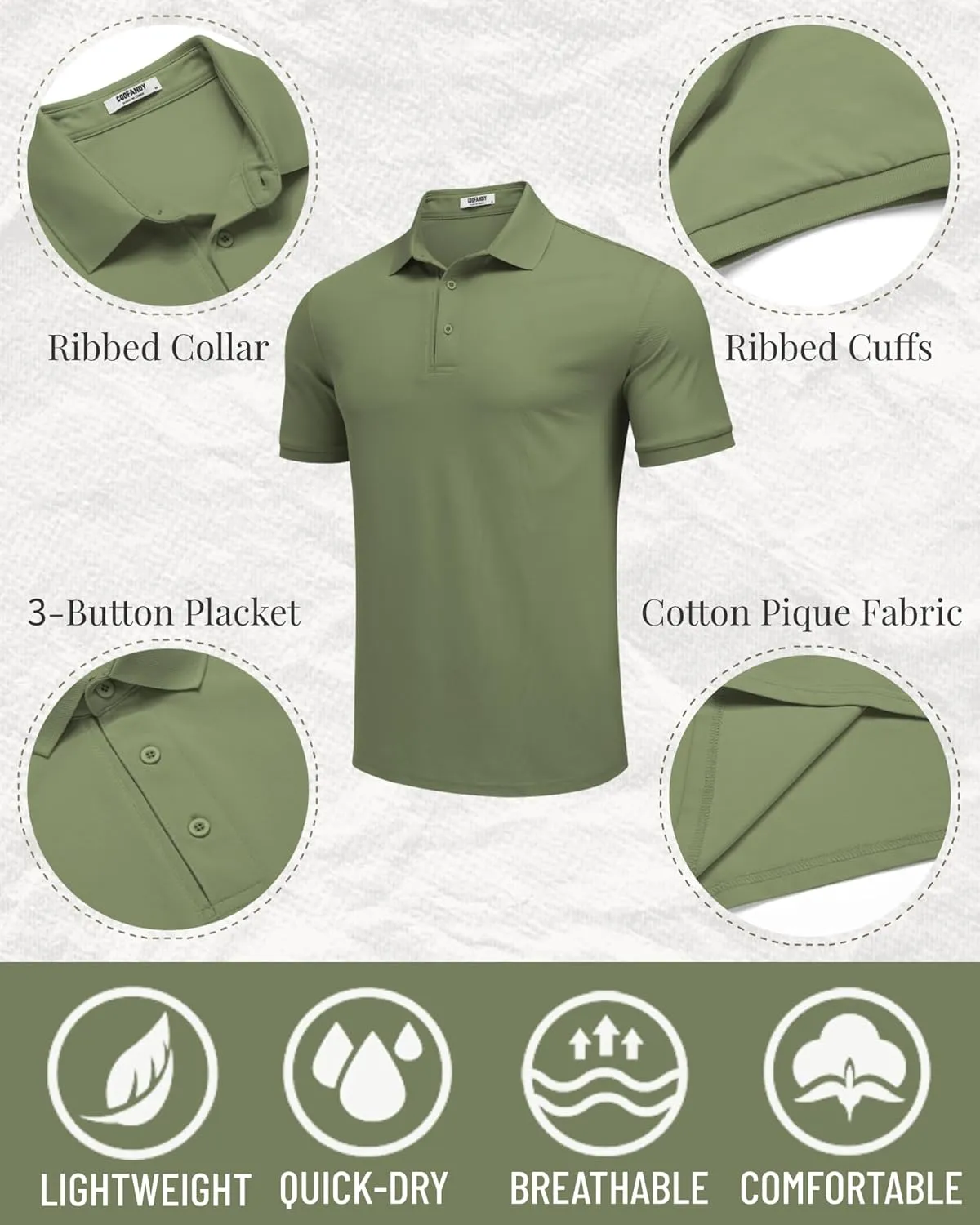 COOFANDY Mens Polo Shirt Short Sleeve Moisture Wicking Quick-Dry Golf Polo Athletic Tennis Collared T-Shirts