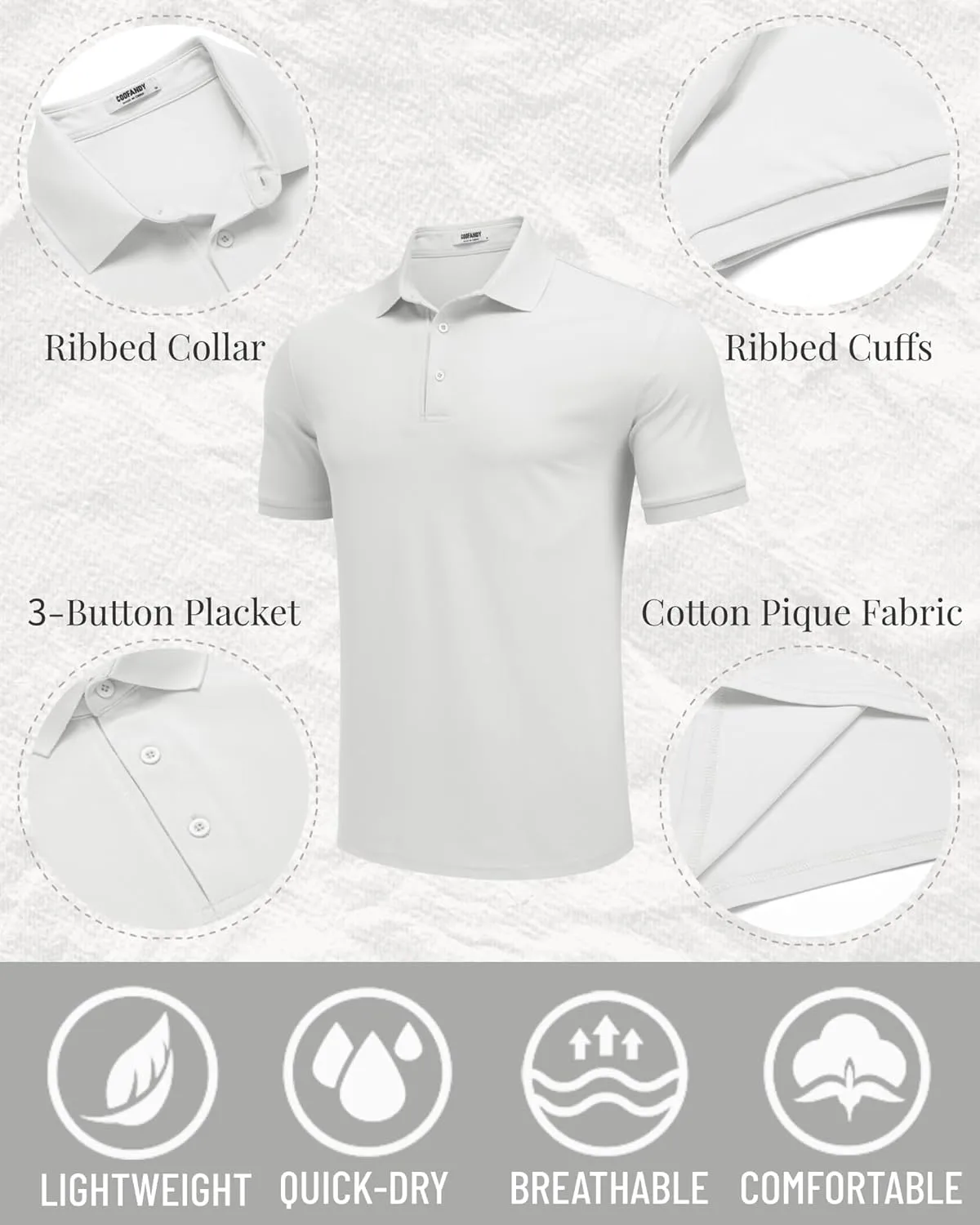 COOFANDY Mens Polo Shirt Short Sleeve Moisture Wicking Quick-Dry Golf Polo Athletic Tennis Collared T-Shirts