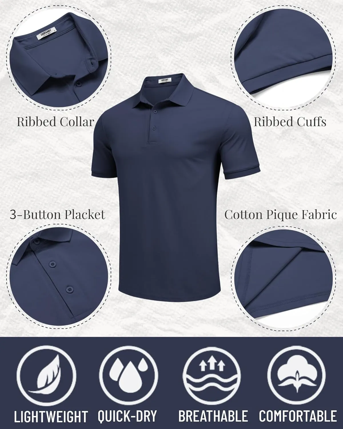 COOFANDY Mens Polo Shirt Short Sleeve Moisture Wicking Quick-Dry Golf Polo Athletic Tennis Collared T-Shirts