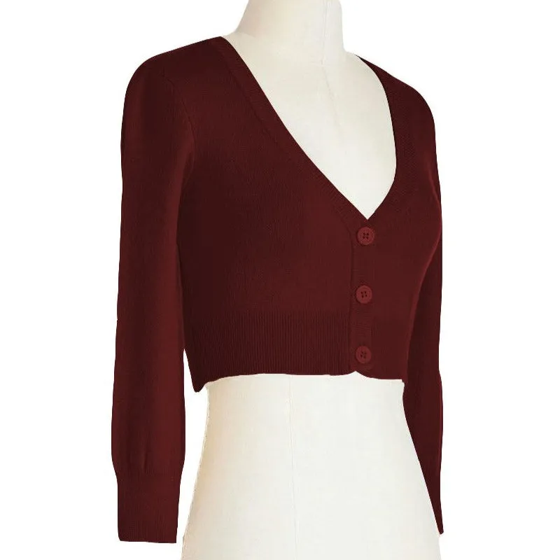 Cropped Cardigan - Burgundy