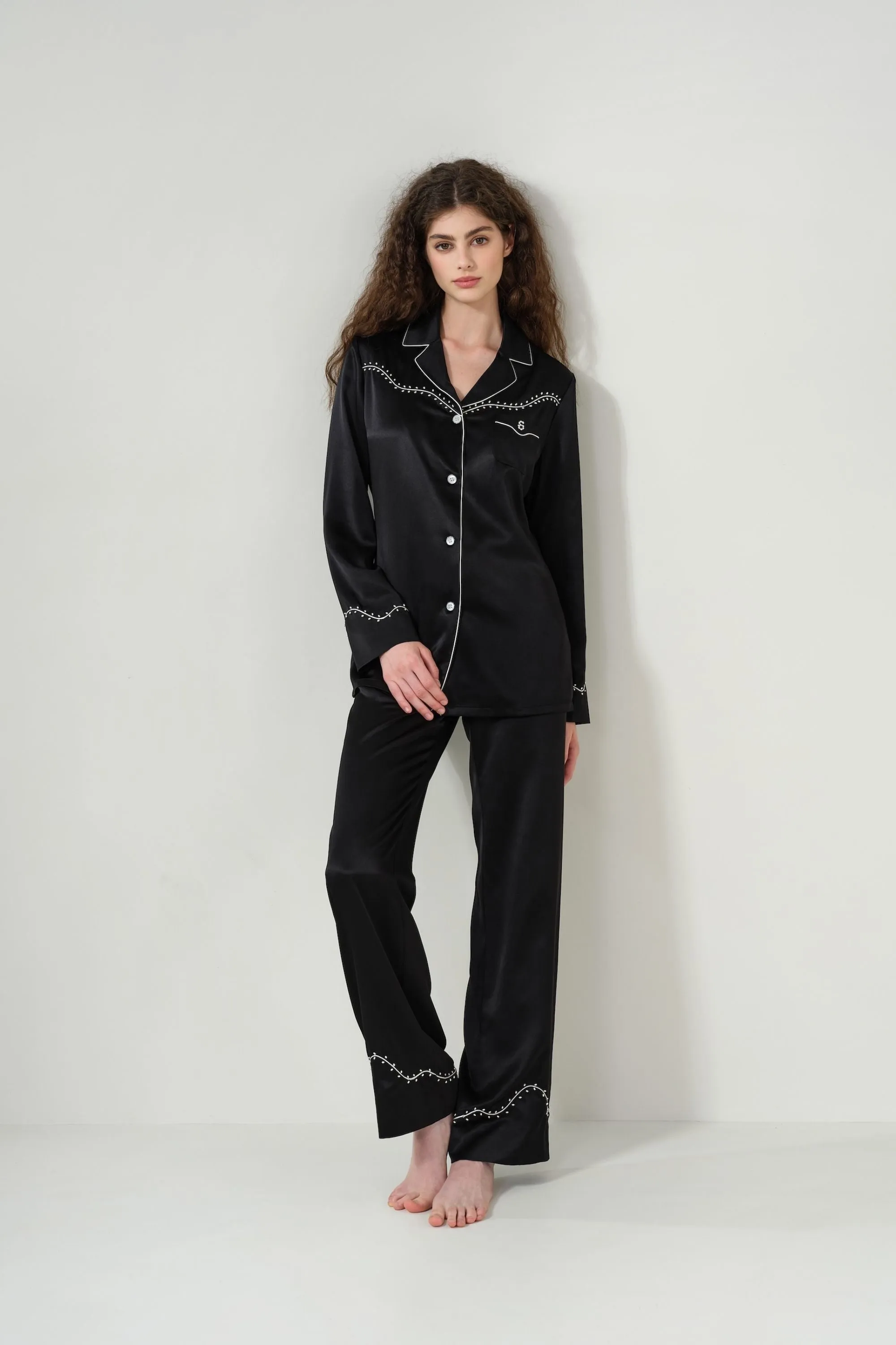 Curve Patchwork Silk Pyjama Set