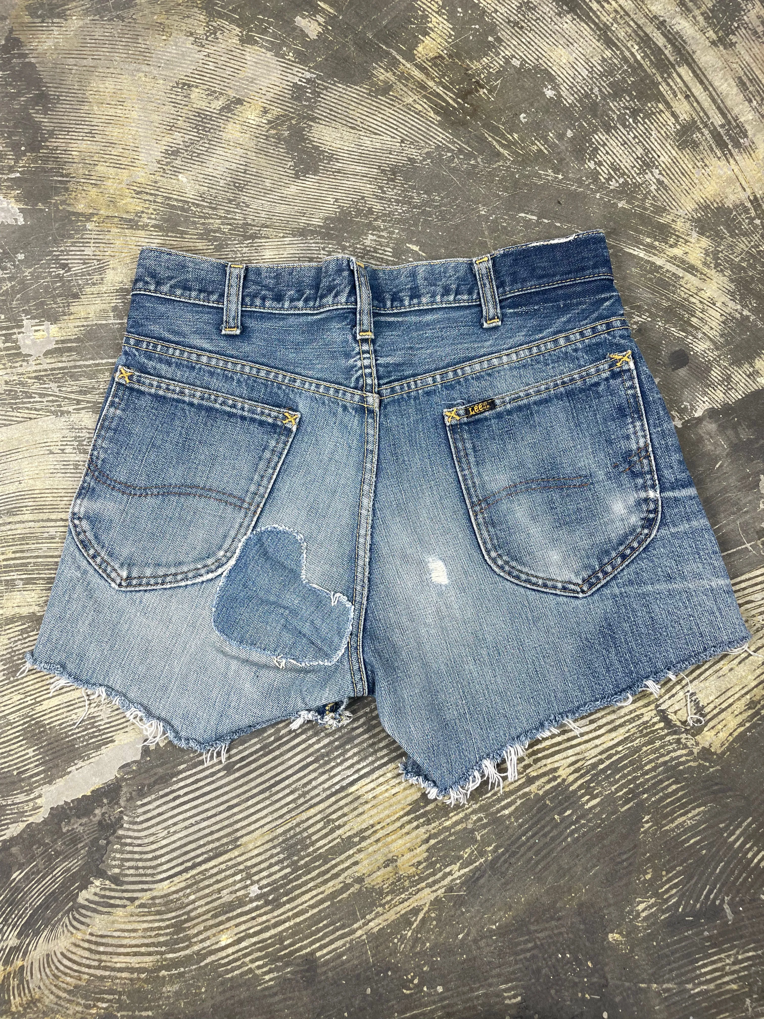 Custom Patched 1970's Vintage Lee Riders Superwash Cutoff Denim Shorts (JYJ0524-251)
