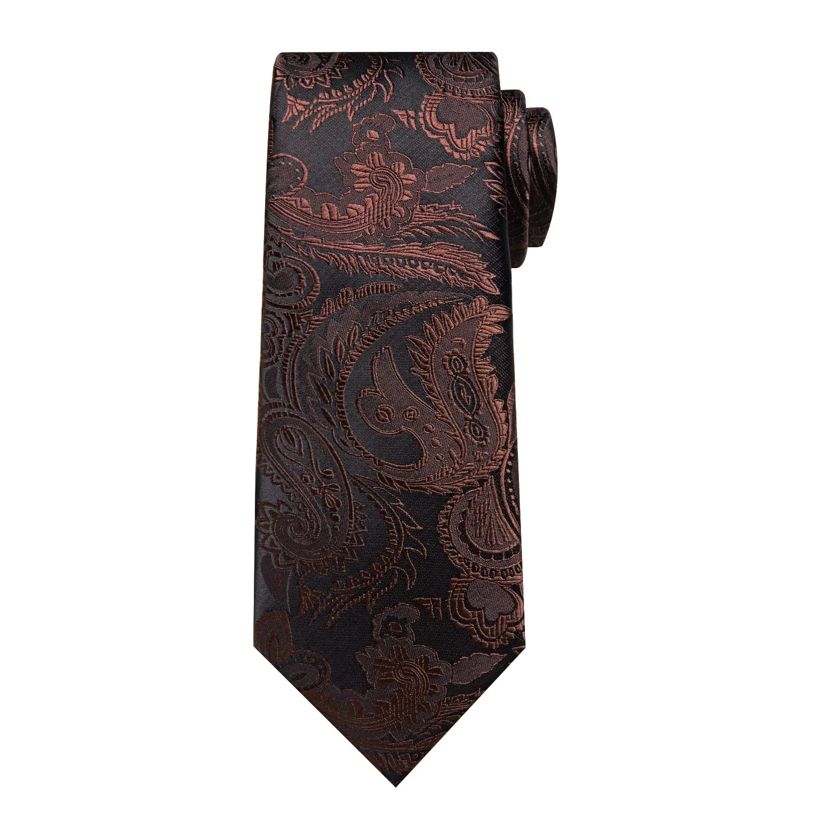 DiBanGu Dress Tie Chocolate Brown Paisley Men's Silk Tie Hanky Cufflinks Set