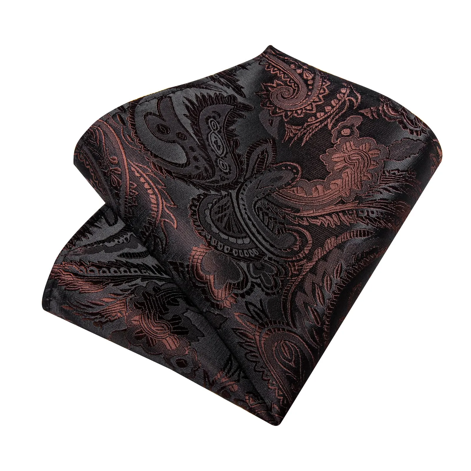 DiBanGu Dress Tie Chocolate Brown Paisley Men's Silk Tie Hanky Cufflinks Set