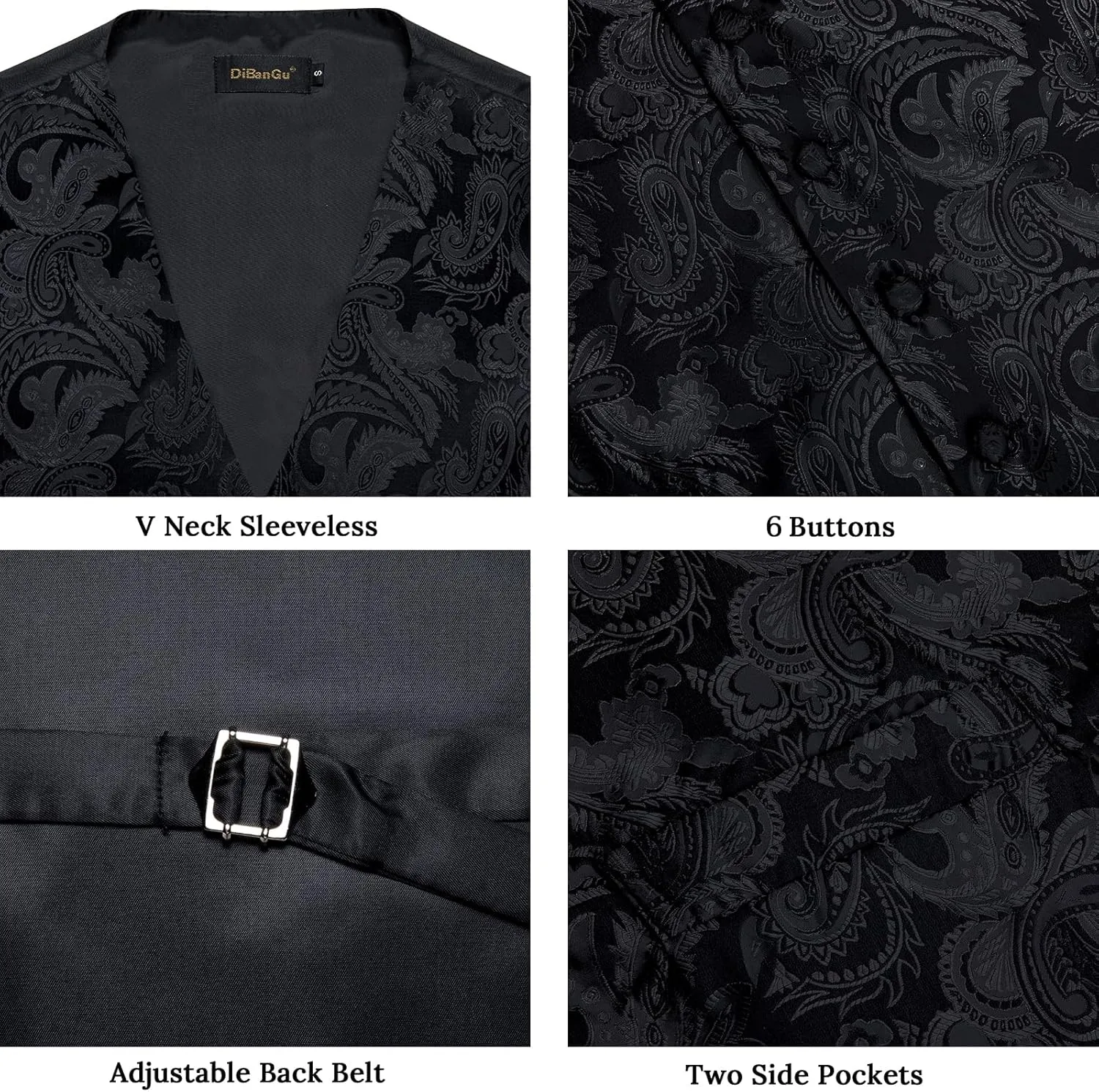 DiBanGu Silk Paisley Vest for Men Formal Suit Waistcoat and Bowtie Lapel Pin Set 7PCS Dress Vest for Suit or Tuxedo