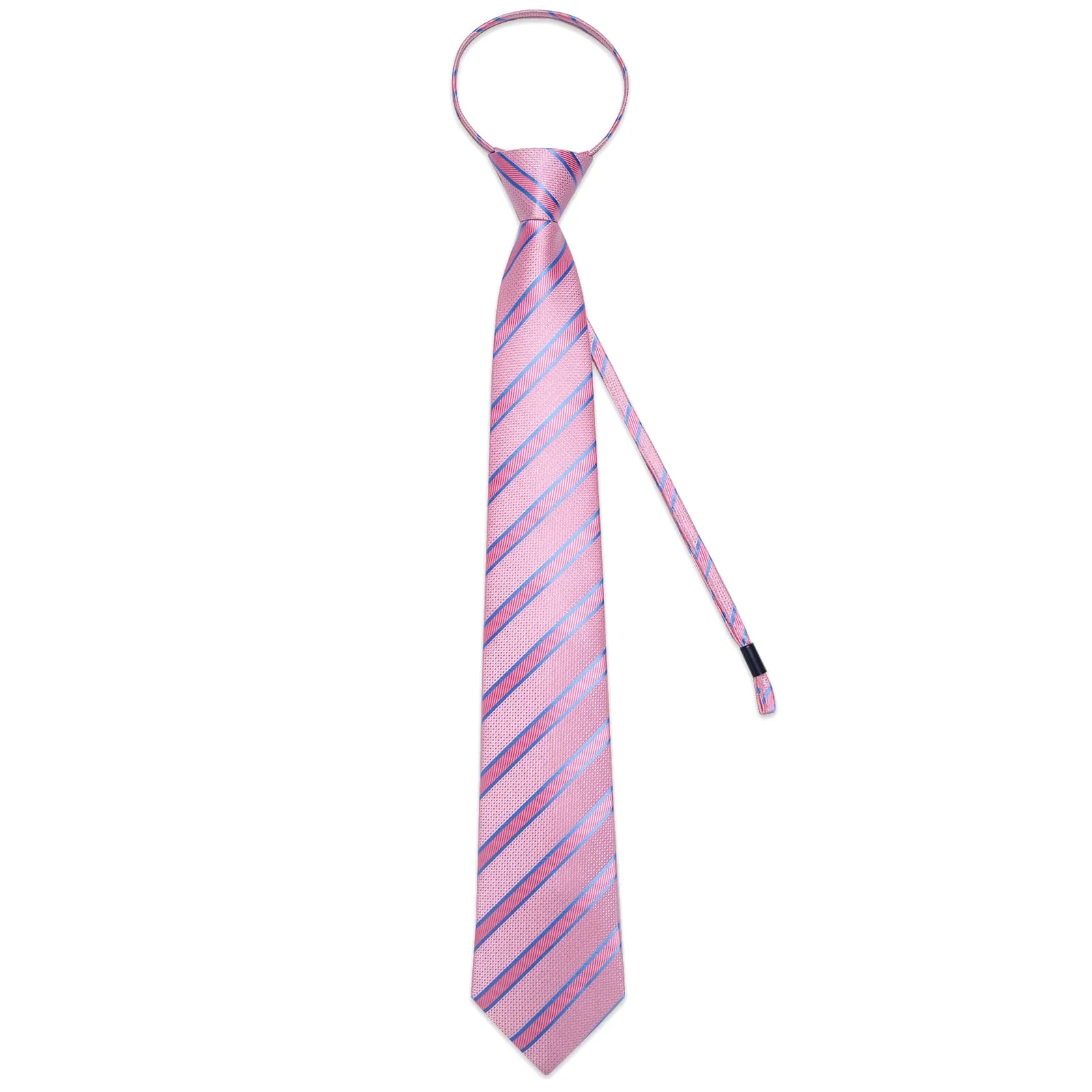 DiBanGu Silk Tie Baby Pink Striped Easy-pull Lazy Mens Tie Handkerchief Cufflinks Set