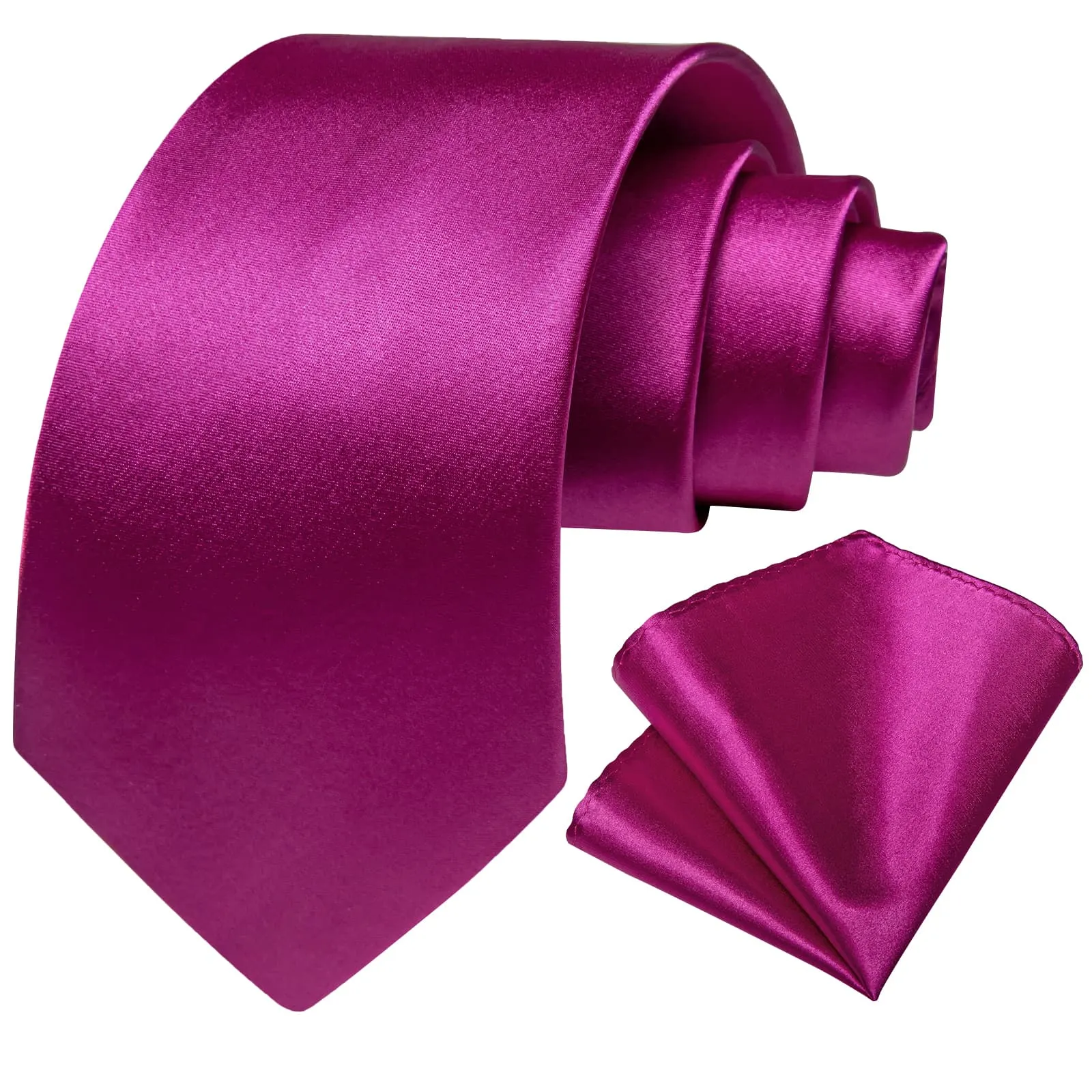 DiBanGu Silk Tie Magenta Purple Solid Mens Formal Business Tie Handkerchief Cufflinks Set