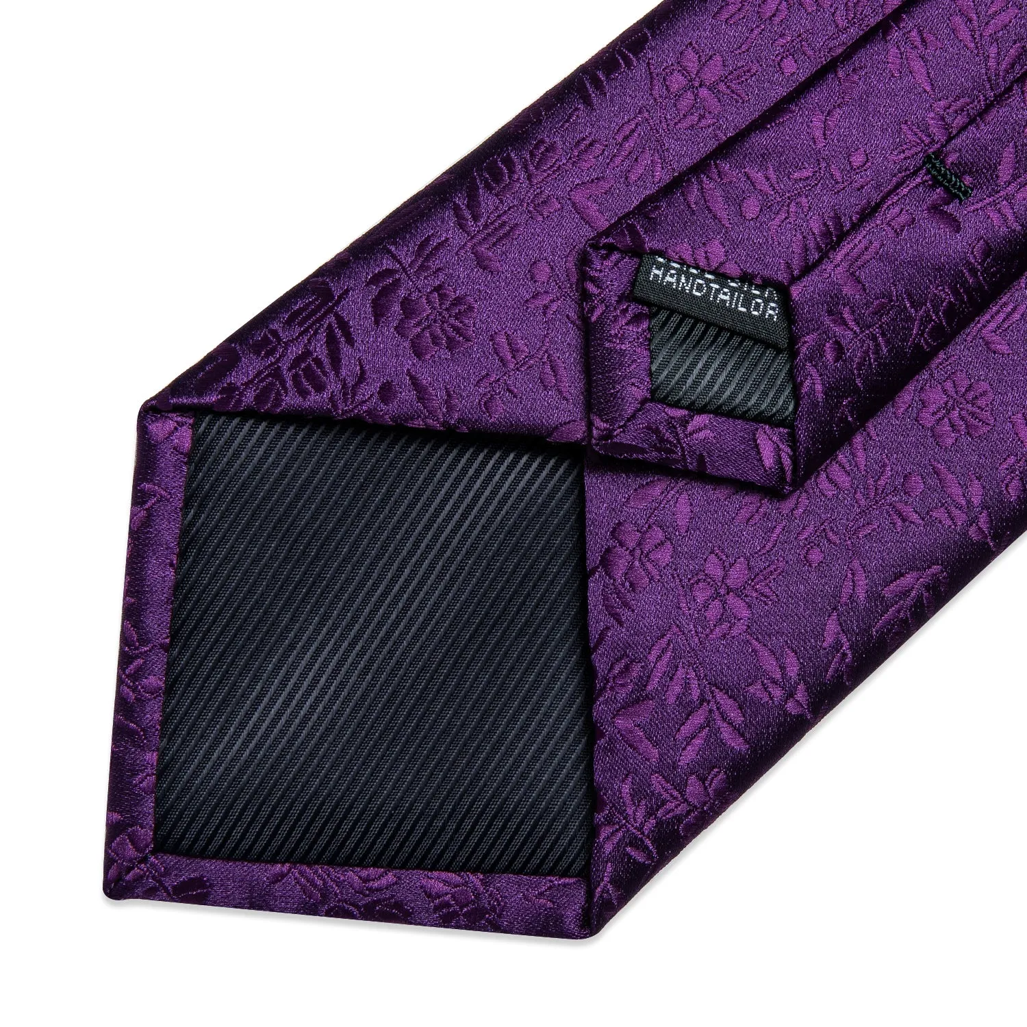 DiBanGu Silk Tie Purple Floral Mens Suit Tie Pocket Square Cufflinks Set