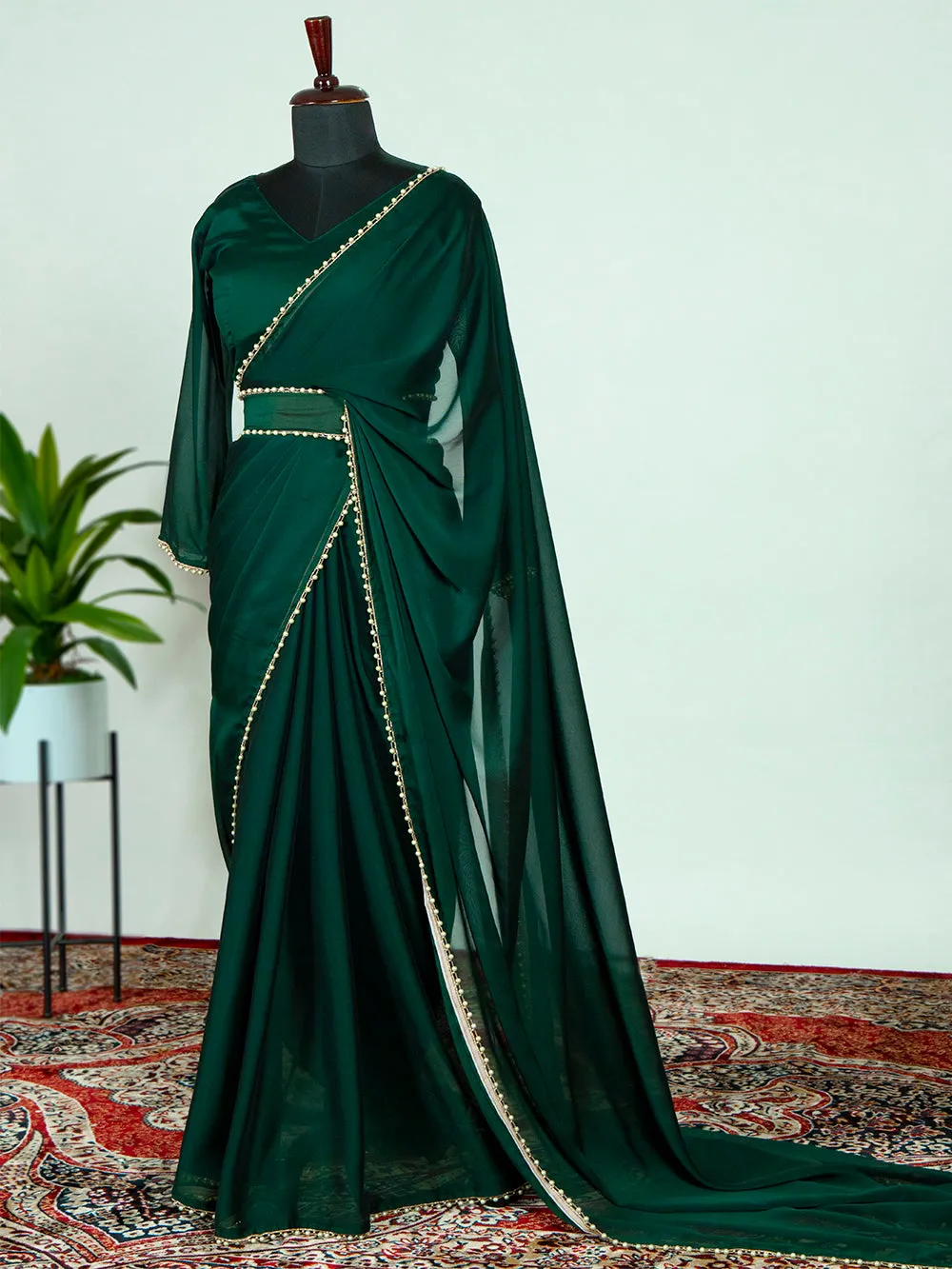Green Color Rangoli Silk Saree With Pearl Lace Border
