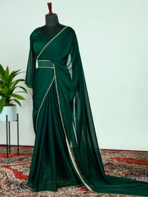 Green Color Rangoli Silk Saree With Pearl Lace Border