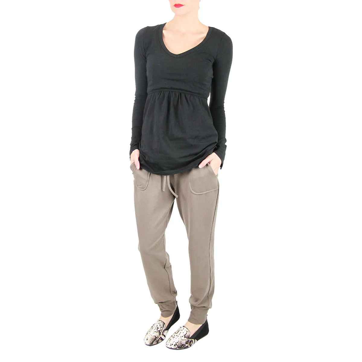 Grey Long Sleeve V-Neck T-Shirt