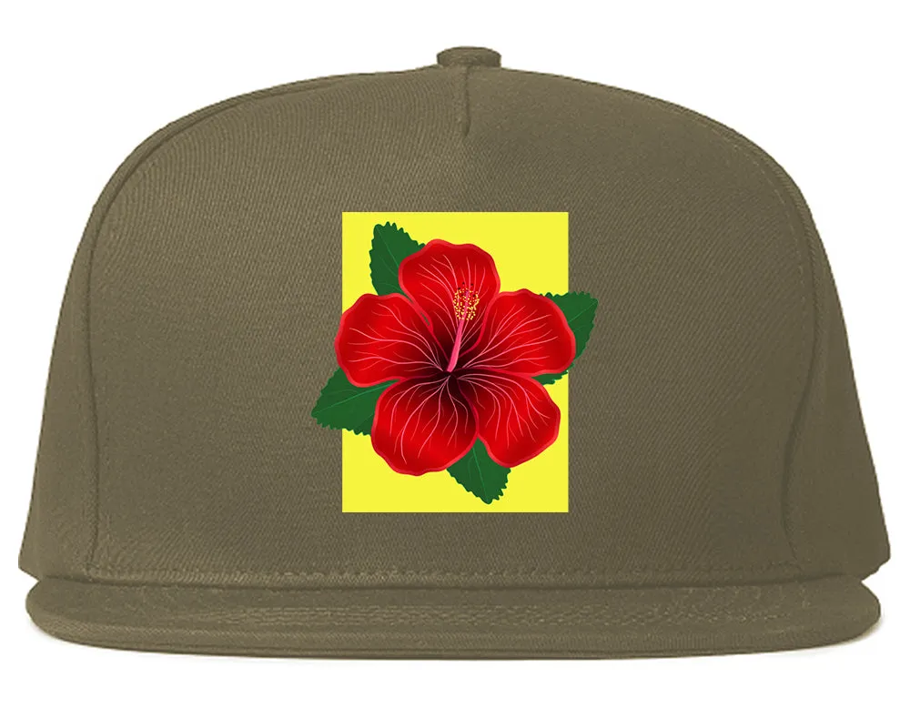 Hibiscus Flower Red Yellow Mens Snapback Hat