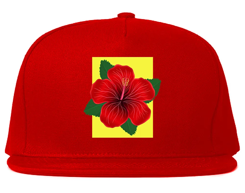 Hibiscus Flower Red Yellow Mens Snapback Hat