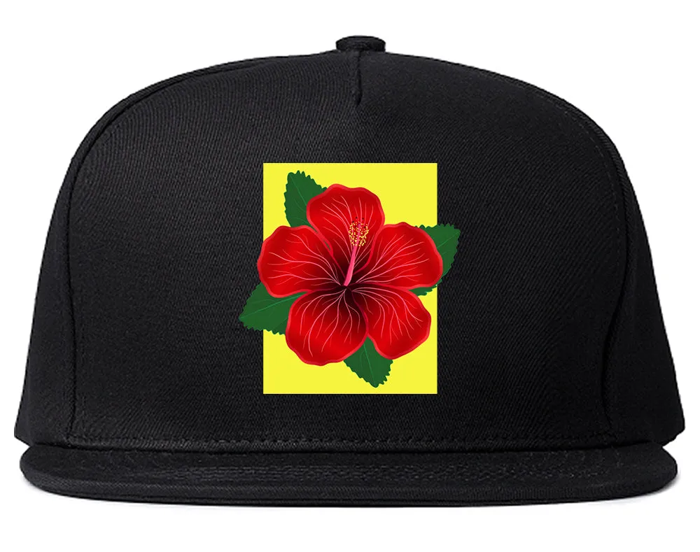 Hibiscus Flower Red Yellow Mens Snapback Hat