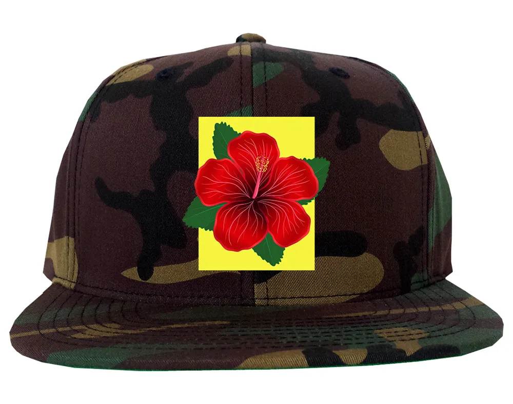 Hibiscus Flower Red Yellow Mens Snapback Hat