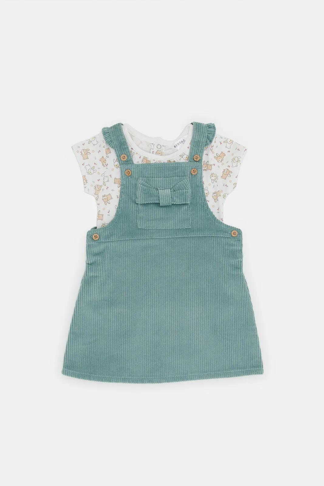 Infant Girls Teal Cord Dungaree With T-Shirt (2 Piece)