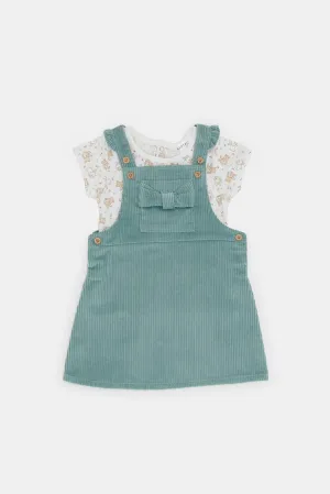 Infant Girls Teal Cord Dungaree With T-Shirt (2 Piece)