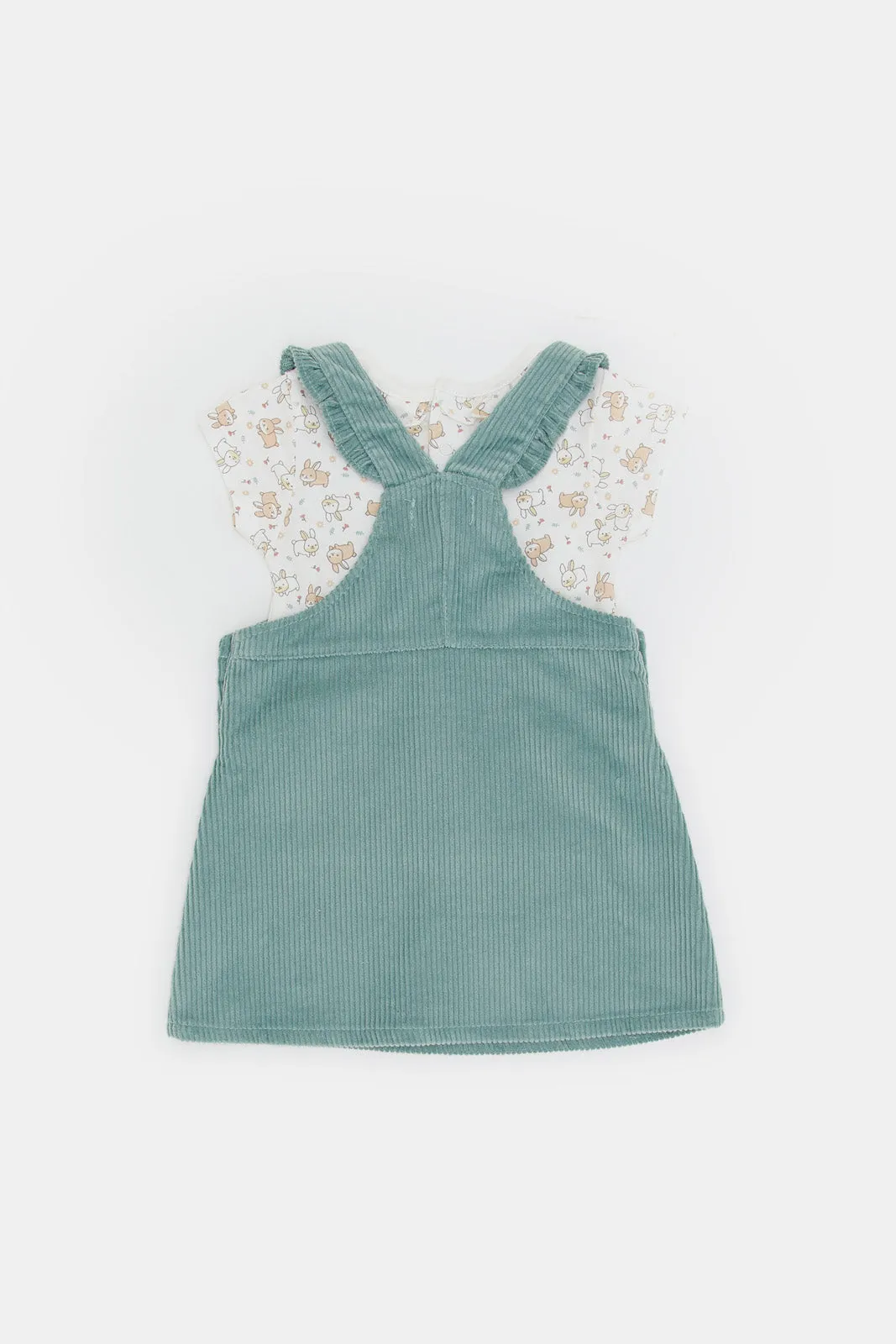 Infant Girls Teal Cord Dungaree With T-Shirt (2 Piece)