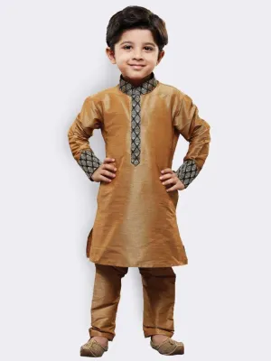 Jashvi Boys' Gold Cotton Silk Kurta and Pyjama Set