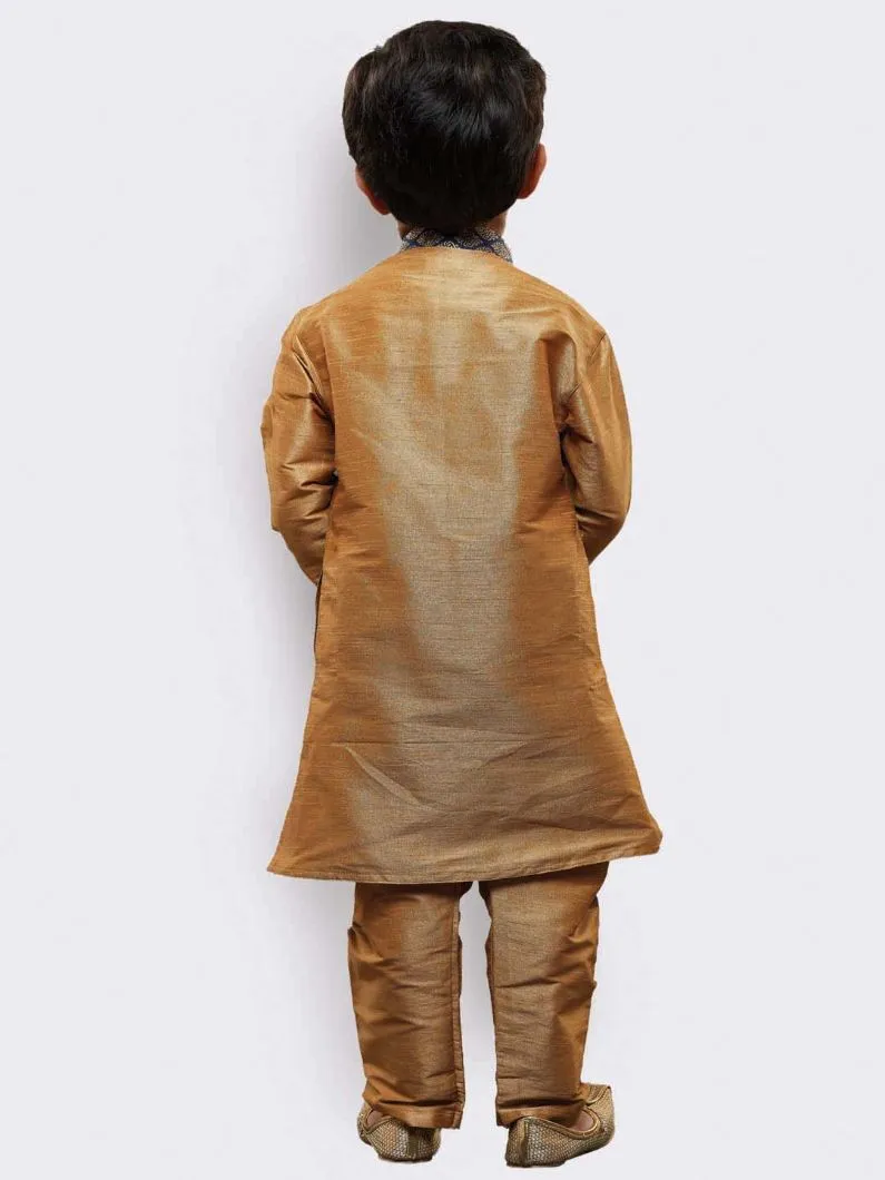 Jashvi Boys' Gold Cotton Silk Kurta and Pyjama Set