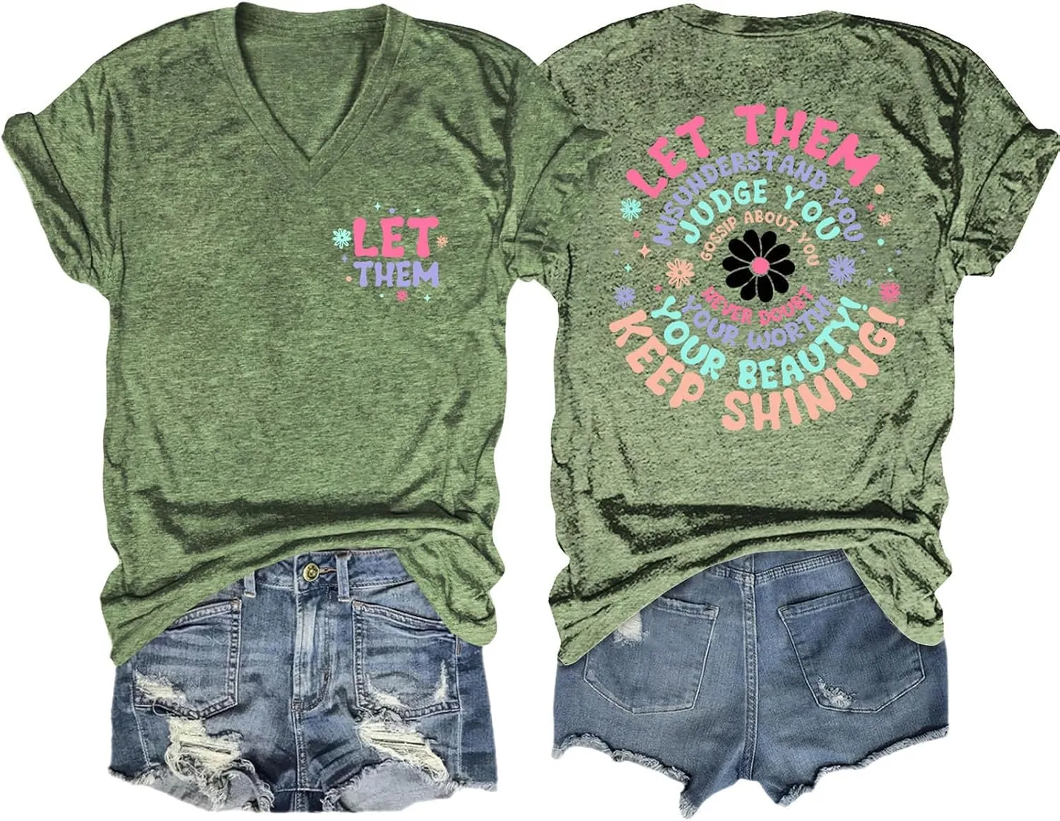 Let Them Misunderstand You Shirt Womens Mental Health Shirt Inspirational Saying Tees Casual V-Neck Short Sleeve Tops