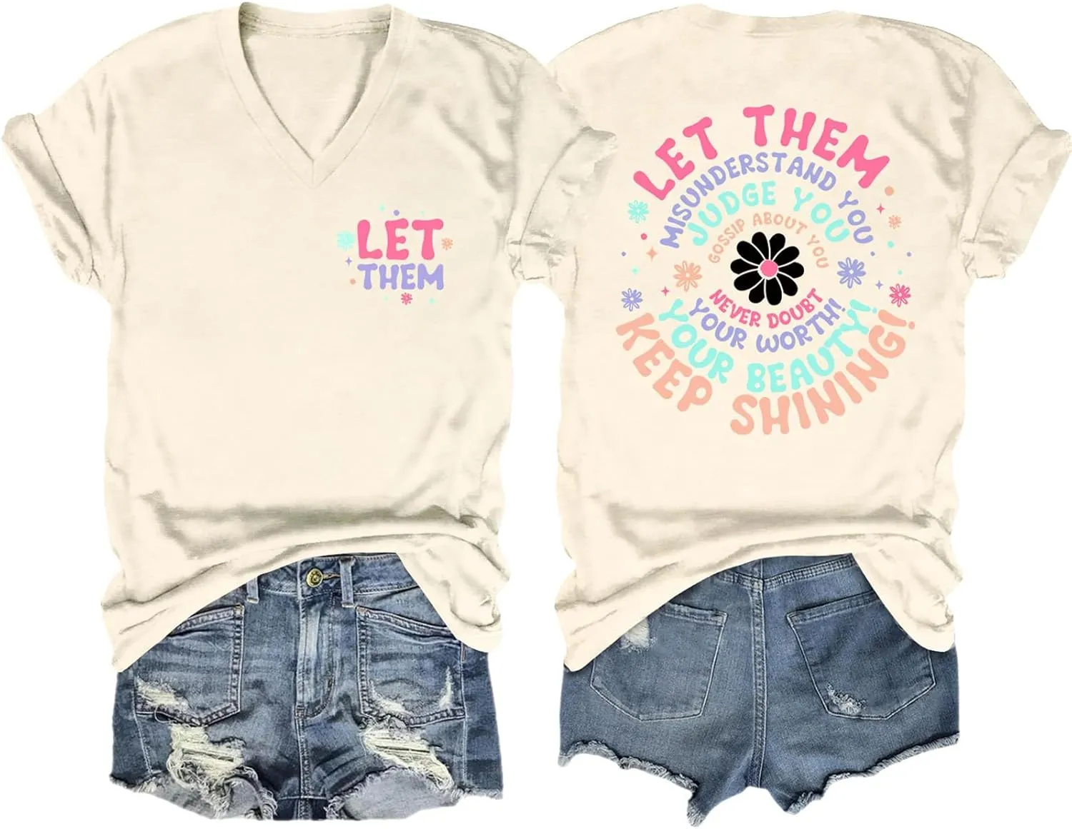 Let Them Misunderstand You Shirt Womens Mental Health Shirt Inspirational Saying Tees Casual V-Neck Short Sleeve Tops