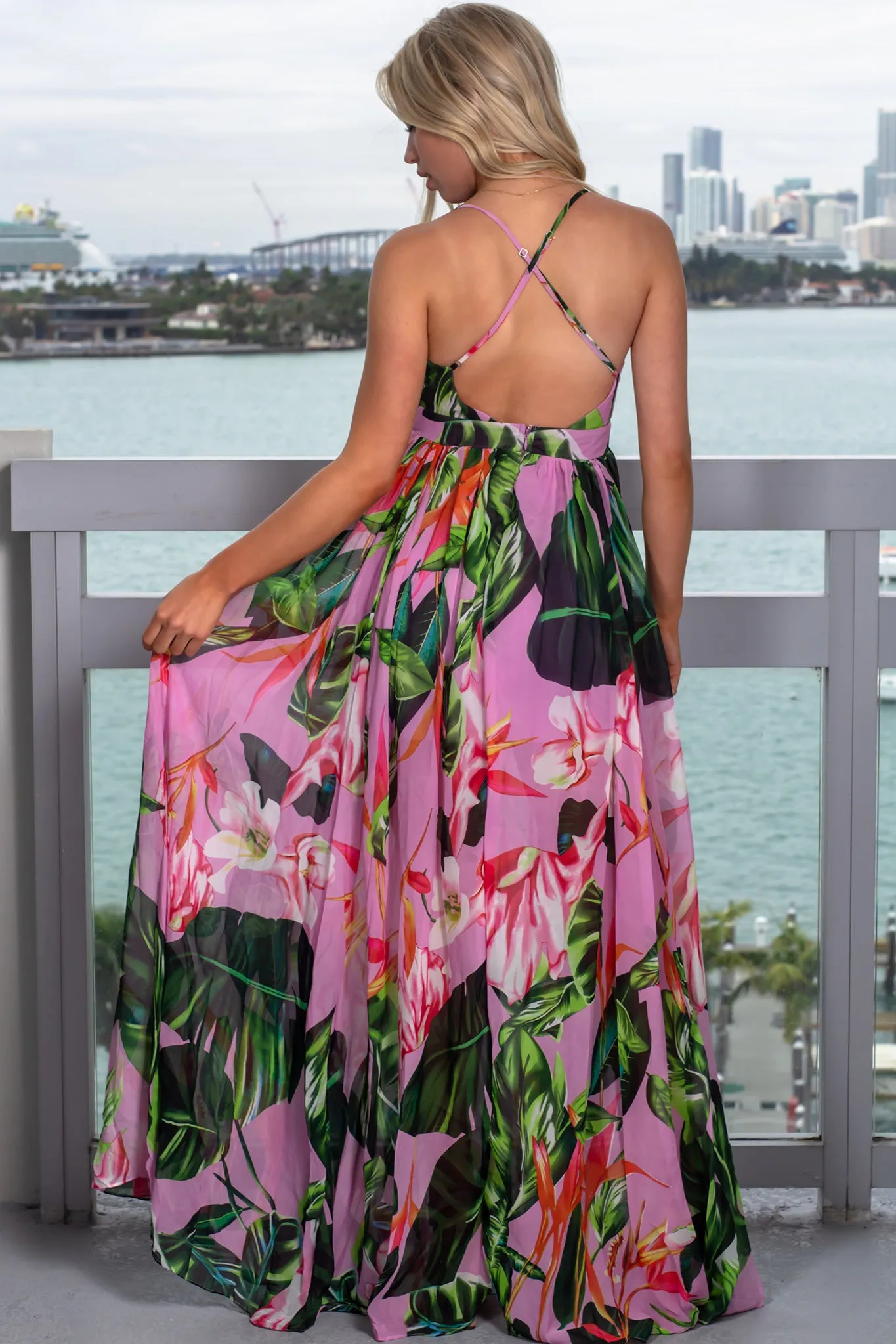 Lilac and Green Floral Maxi Dress