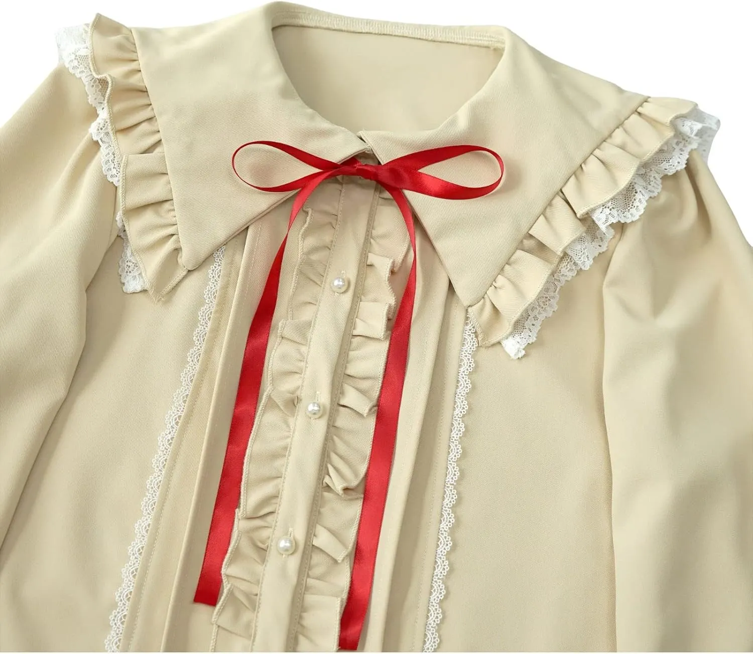 Lolita Women Ruffle Sailor Collar Blouse Shirt Kawaii Teen Bow Tie Cat Ears Fashion Button Front Junior Cute Tops