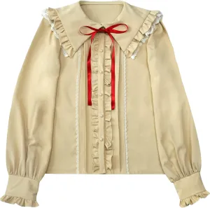 Lolita Women Ruffle Sailor Collar Blouse Shirt Kawaii Teen Bow Tie Cat Ears Fashion Button Front Junior Cute Tops