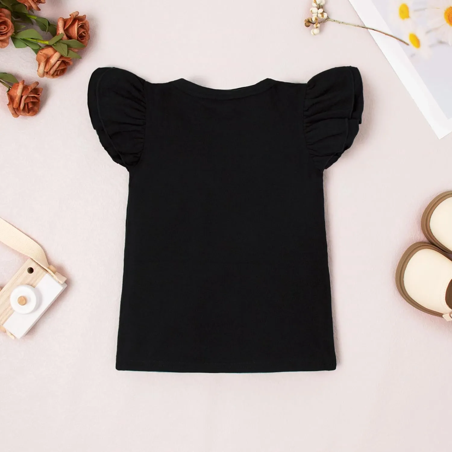 LYSMuch 2-5T Toddler Girls Ruffle Sleeve T Shirt Puff Short Sleeve Basic Tank Top Blouse Plain Solid Kids Casual Clothes