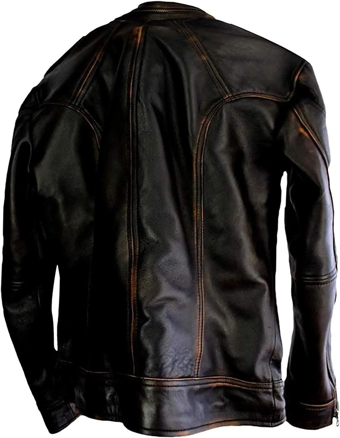 Men Leather Jacket - Mens Cafe Racer Motorcycle Jacket - Distressed Lambskin Biker Leather Jackets for Men
