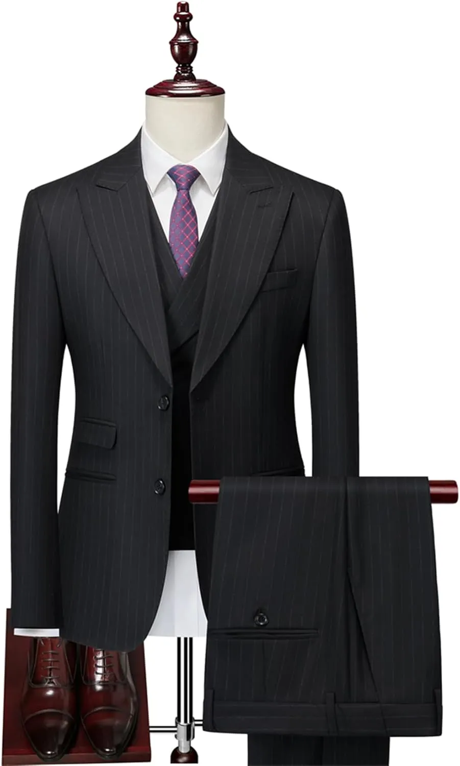 Men's Classic Stripe Suit 3 Piece Elegant Business Suit Two Button Wedding Prom Tuxedo Jacket Vest & Pants 2025