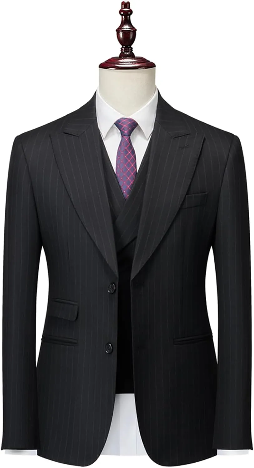 Men's Classic Stripe Suit 3 Piece Elegant Business Suit Two Button Wedding Prom Tuxedo Jacket Vest & Pants 2025