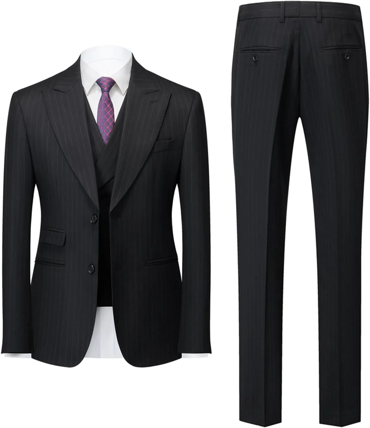 Men's Classic Stripe Suit 3 Piece Elegant Business Suit Two Button Wedding Prom Tuxedo Jacket Vest & Pants 2025