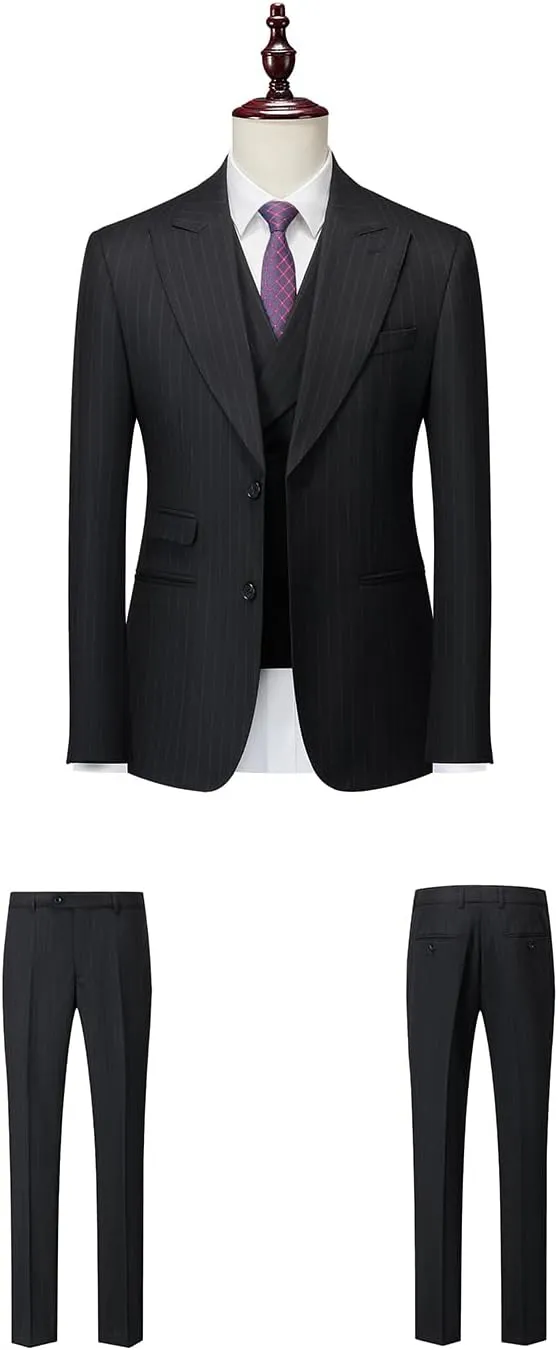 Men's Classic Stripe Suit 3 Piece Elegant Business Suit Two Button Wedding Prom Tuxedo Jacket Vest & Pants 2025