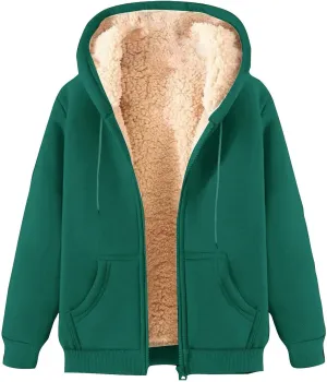 Mens Hooded Fleece Lined Thicken Sweatshirt Jackets Fuzzy Loose Sport Coat Full Zipper Solid Jacket with Pockets